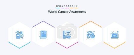 Illustration for World Cancer Awareness 25 Blue icon pack including kit. world. machine. day. awareness - Royalty Free Image