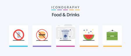 Ilustración de Comida y Bebidas Flat 5 Icon Pack Incluyendo comida. Bebidas. ¡No! cocinar. Bebidas. Diseño de iconos creativos - Imagen libre de derechos