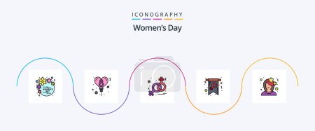 Ilustración de Línea de día para mujer llena plana 5 paquete de iconos incluyendo avatar. símbolo. Firma. Invitar. día - Imagen libre de derechos