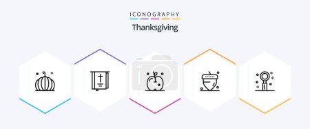 Téléchargez les illustrations : Thanks Giving 25 Line icon pack including lifestyle. celebration. thanksgiving. thanksgiving. acorn - en licence libre de droit