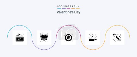 Téléchargez les illustrations : Valentines Day Glyphe 5 Icône Pack Y compris la drogue. amour. coeur romantique. la nourriture. interdit - en licence libre de droit