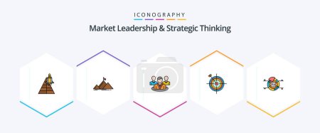 Illustration for Market Leadership And Strategic Thinking 25 FilledLine icon pack including dart. focus. peak. conversation. chat - Royalty Free Image