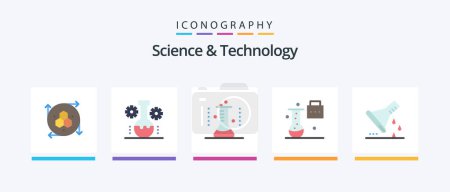 Illustration for Science And Technology Flat 5 Icon Pack Including chemical flask. new science concepts. technology lab. expansion and innovation. lab glassware. Creative Icons Design - Royalty Free Image