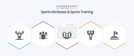 Illustration for Sports Atributes And Sports Training 25 Line icon pack including flag. supporter. dumbbell. support. fan - Royalty Free Image