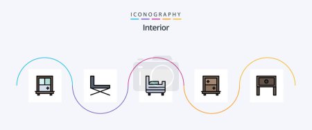 Illustration for Interior Line Filled Flat 5 Icon Pack Including . table. window. interior. home - Royalty Free Image
