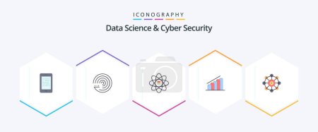 Illustration for Data Science And Cyber Security 25 Flat icon pack including learning. report. scince. progress. dollar - Royalty Free Image