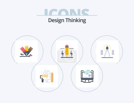 Ilustración de Design Thinking Flat Icon Pack 5 Icon Design. bolt. drawing. drawing. pencil. pms - Imagen libre de derechos
