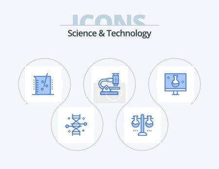 Téléchargez les illustrations : Science et technologie Blue Icon Pack 5 Icon Design. microbiologie. chimie. ballon d'essai. laboratoire. industrie chimique - en licence libre de droit