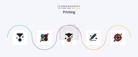 Illustration for Printing Line Filled Flat 5 Icon Pack Including shape. circular. print. page. desk - Royalty Free Image