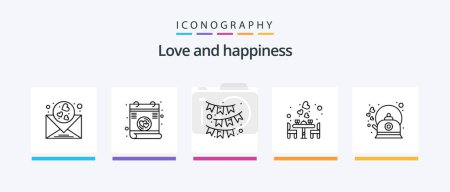 Ilustración de Love Line 5 Icon Pack Including destination. love. coffee. heart. kissing. Creative Icons Design - Imagen libre de derechos