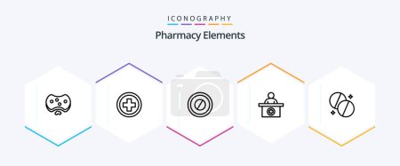 Illustration for Pharmacy Elements 25 Line icon pack including reception . medical . tablet. medical - Royalty Free Image