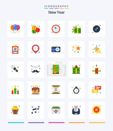 Illustration for Creative New Year 25 Flat icon pack  Such As multimedia. disk. countdown. surprise. open - Royalty Free Image