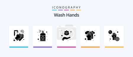 Téléchargez les illustrations : Wash Hands Glyph 5 Icon Pack Including dirty. washing. soap. medical. healthcare. Creative Icons Design - en licence libre de droit