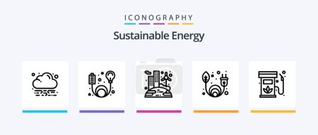 Ilustración de Paquete de iconos de la línea de energía sostenible 5 incluyendo verde. naturaleza. industria. invención. bombilla. Diseño de iconos creativos - Imagen libre de derechos