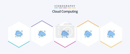 Téléchargez les illustrations : Cloud Computing 25 Blue icon pack including network. cloud. protection. cloud - en licence libre de droit