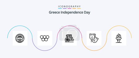 Ilustración de Grecia Día de la Independencia Línea 5 Icon Pack Incluyendo la llama. persona. Carruaje. máscaras. Grecia. - Imagen libre de derechos