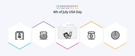 Illustration for Usa 25 Line icon pack including thanksgiving. american. bottle. security. usa - Royalty Free Image