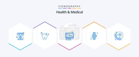 Illustration for Health And Medical 25 Blue icon pack including service. doctor on call. medical monitor. smart watch. medical - Royalty Free Image