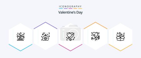 Téléchargez les illustrations : Valentines Day 25 Line icône pack avec livraison. célébration. femelle. amour. affection - en licence libre de droit