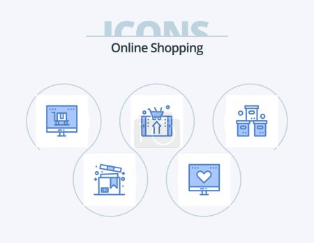 Téléchargez les illustrations : Online Shopping Blue Icon Pack 5 Icon Design. shop. mobile. love. marketing. digital marketing - en licence libre de droit