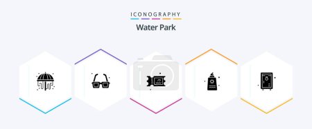 Téléchargez les illustrations : Water Park 25 Glyph icon pack including lock. valentines day. ticket. romance. fountain - en licence libre de droit