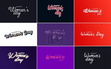 Illustration for Happy Women's Day greeting card template with hand-lettering text design creative typography suitable for holiday greetings; vector illustration - Royalty Free Image