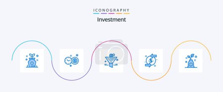 Téléchargez les illustrations : Investment Blue 5 Icon Pack Including investment. budget. funel. investment. chargeback - en licence libre de droit