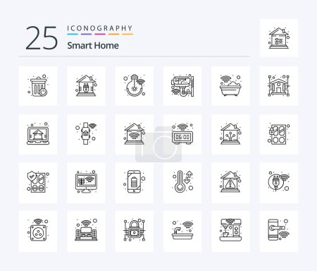 Illustration for Smart Home 25 Line icon pack including bath. smart. internet. security. cctv - Royalty Free Image