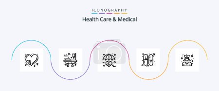 Illustration for Health Care And Medical Line 5 Icon Pack Including nurse. pills. healthcare. medicine. heart - Royalty Free Image