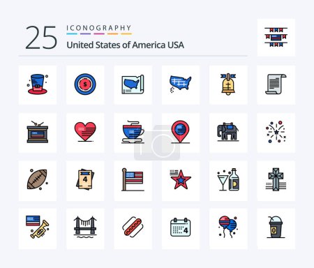 Téléchargez les illustrations : Usa 25 Line Filled icon pack including american. file. states. usa. ring - en licence libre de droit
