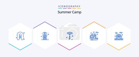 Illustration for Summer Camp 25 Blue icon pack including . . power tools. tent. camping - Royalty Free Image
