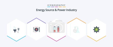 Ilustración de Fuente de energía e industria eléctrica 25 Paquete de iconos planos, incluida la energía. reacción. Cena. productos químicos. poder - Imagen libre de derechos