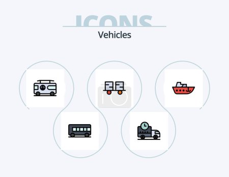 Téléchargez les illustrations : Vehicles Line Filled Icon Pack 5 Icon Design. speed. vessel. vehicle. ship. fisherman - en licence libre de droit