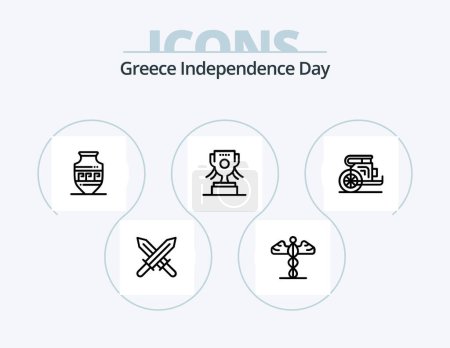 Téléchargez les illustrations : Greece Independence Day Line Icon Pack 5 Icon Design. pisces. astrology. astrology. swoeds. sword - en licence libre de droit