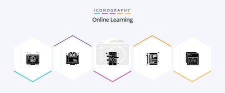 Illustration for Online Learning 25 Glyph icon pack including school. e-learning. app. device. language app - Royalty Free Image