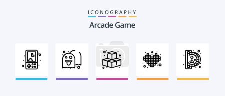 Téléchargez les illustrations : Pack d'icônes Arcade Line 5 inclus. jeu. jouer. Amusant. jouer. Icônes créatives Design - en licence libre de droit