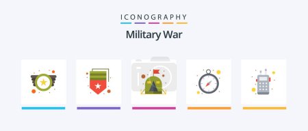 Illustration for Military War Flat 5 Icon Pack Including walkie. investigation. camp. gps navigation. time. Creative Icons Design - Royalty Free Image