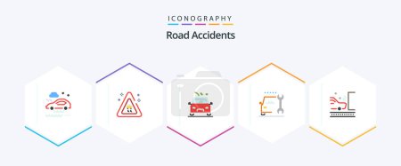 Téléchargez les illustrations : Road Accidents 25 Flat icon pack including road. accident. danger. service. maintenance - en licence libre de droit