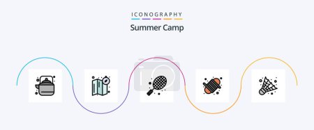 Téléchargez les illustrations : Summer Camp Line Filled Flat 5 Icon Pack Including camping. yarn. ball. rope. camping - en licence libre de droit