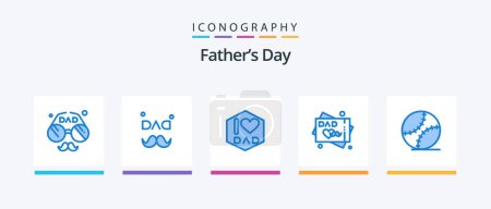 Téléchargez les illustrations : Fathers Day Blue Pack de 5 icônes y compris la journée des hommes. la fête des pères. amour. souhaits. carte de voeux de la fête des pères. Icônes créatives Design - en licence libre de droit
