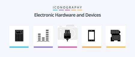 Illustration for Devices Glyph 5 Icon Pack Including hardware. tablet. cable. phone. devices. Creative Icons Design - Royalty Free Image