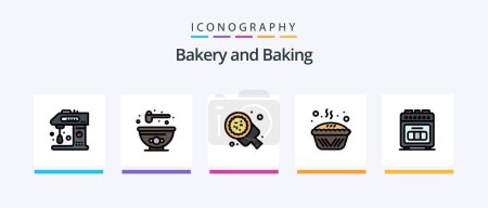 Téléchargez les illustrations : Ligne de cuisson Rempli Pack de 5 icônes incluant cuisinier. chef. gâteau. Café. Des œufs. Icônes créatives Design - en licence libre de droit