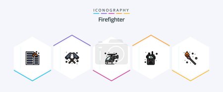 Illustration for Firefighter 25 FilledLine icon pack including fire. fire. emergency. walkie talkie. police radio - Royalty Free Image