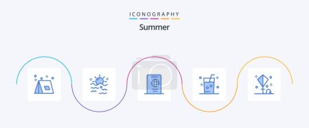 Illustration for Summer Blue 5 Icon Pack Including ice. drink. sun. travel. summer - Royalty Free Image