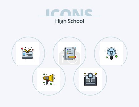 Ilustración de High School Line llenado Icon Pack 5 Icon Design. lista. documento. Resaltador. Listo. estrella - Imagen libre de derechos