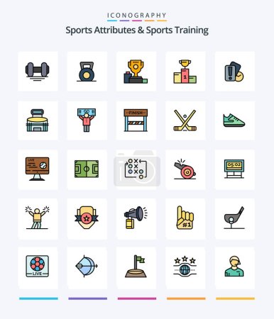 Illustration for Creative Sports Atributes And Sports Training 25 Line FIlled icon pack  Such As stadium. game. goblet. exterior. referee - Royalty Free Image