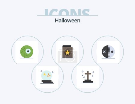 Illustration for Halloween Flat Icon Pack 5 Icon Design. knowledge. education. grave. book. night - Royalty Free Image