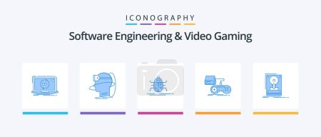Ilustración de Software Engineering And Video Gaming Blue 5 Icon Pack Including game. virus. user. testing. bugs. Creative Icons Design - Imagen libre de derechos