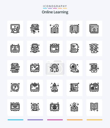 Téléchargez les illustrations : Creative Online Learning 25 OutLine icon pack  Such As tutorials. e learning. book. e book. course - en licence libre de droit