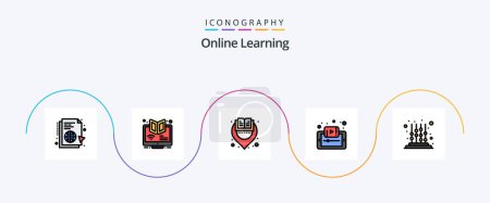 Illustration for Online Learning Line Filled Flat 5 Icon Pack Including smartphone. e-learning. online. document. location - Royalty Free Image